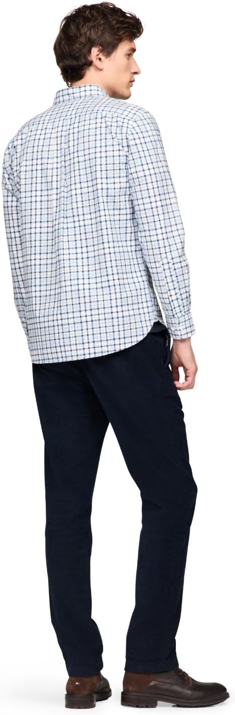 image:imageTommy Hilfiger Mens Long Sleeve Poplin Shirts in Regular Fit Mens Button Down Shirts Also Available in Big and TallDeep Indigo Breezy Blue Check Wash
