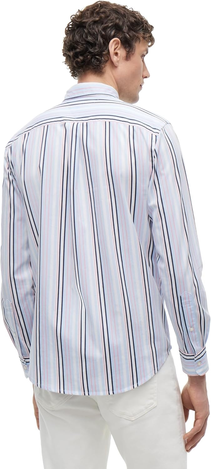 image:imageTommy Hilfiger Mens Long Sleeve Poplin Shirts in Regular Fit Mens Button Down Shirts Also Available in Big and TallDoll PinkMulti Stripe