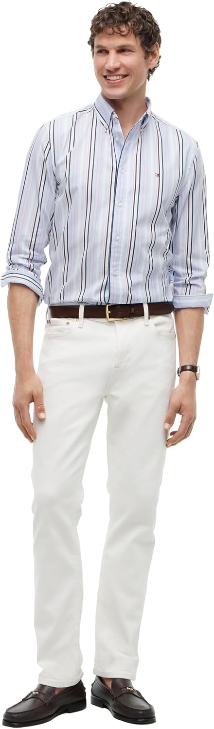 image:imageTommy Hilfiger Mens Long Sleeve Poplin Shirts in Regular Fit Mens Button Down Shirts Also Available in Big and TallDoll PinkMulti Stripe
