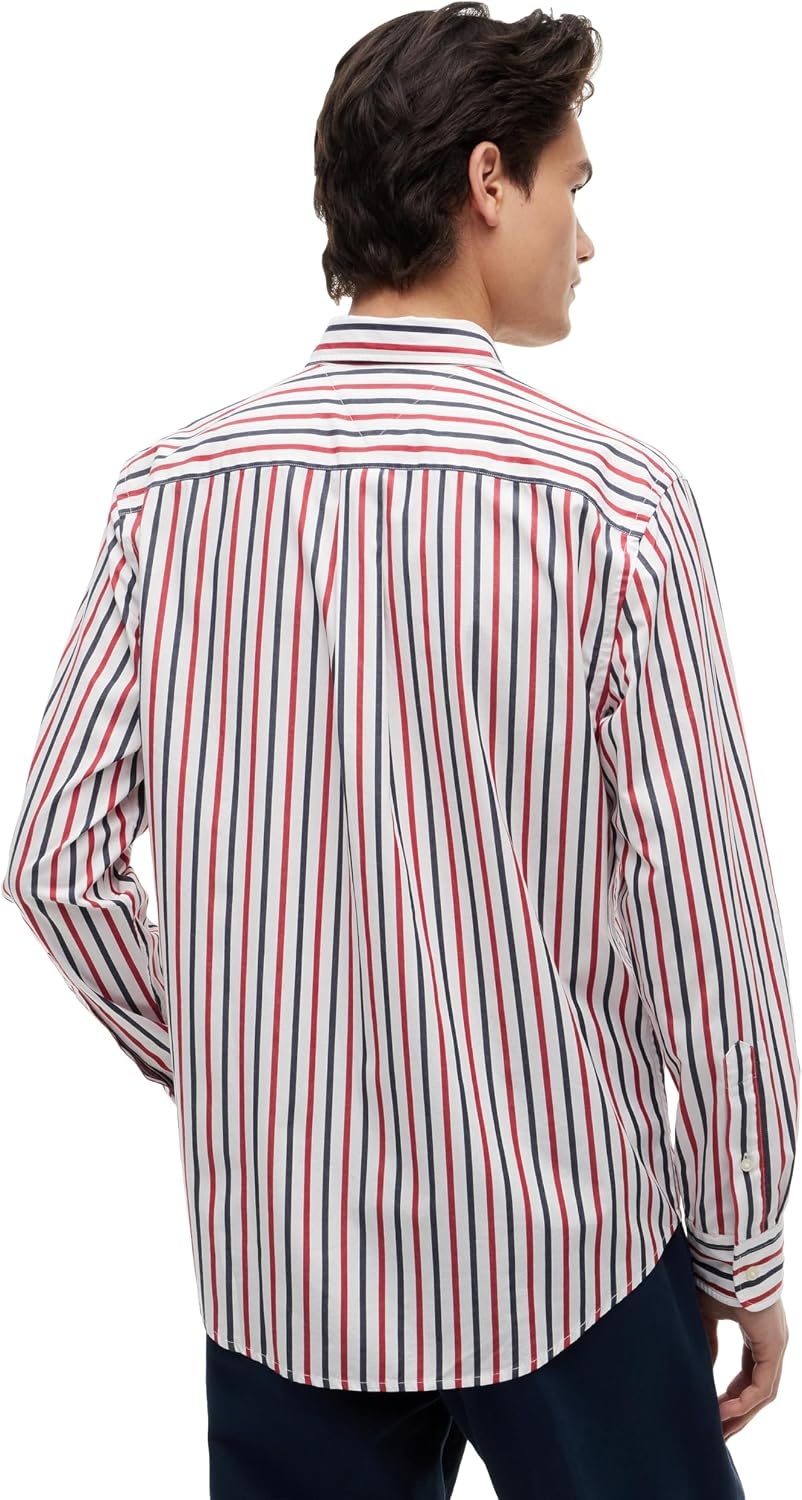 image:imageTommy Hilfiger Mens Long Sleeve Poplin Shirts in Regular Fit Mens Button Down Shirts Also Available in Big and TallMedium Red Multistripe
