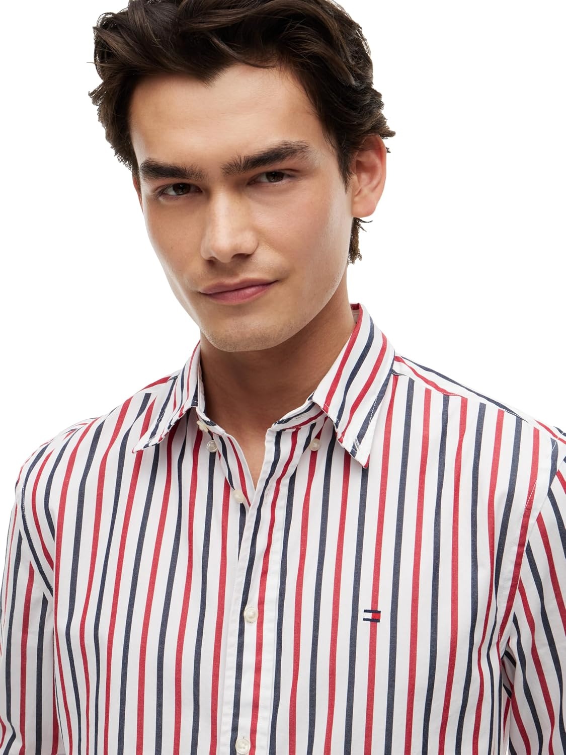 image:imageTommy Hilfiger Mens Long Sleeve Poplin Shirts in Regular Fit Mens Button Down Shirts Also Available in Big and TallMedium Red Multistripe