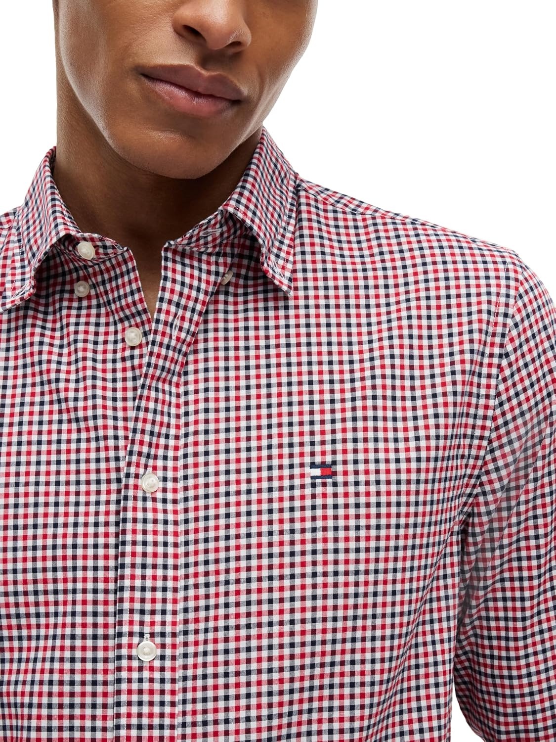 image:imageTommy Hilfiger Mens Long Sleeve Poplin Shirts in Regular Fit Mens Button Down Shirts Also Available in Big and TallMedium Red Rwb Check