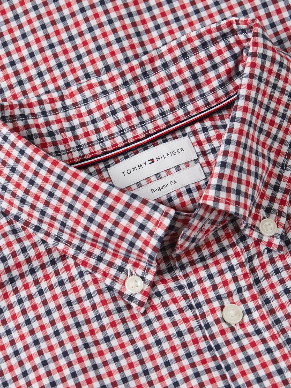 image:imageTommy Hilfiger Mens Long Sleeve Poplin Shirts in Regular Fit Mens Button Down Shirts Also Available in Big and TallMedium Red Rwb Check
