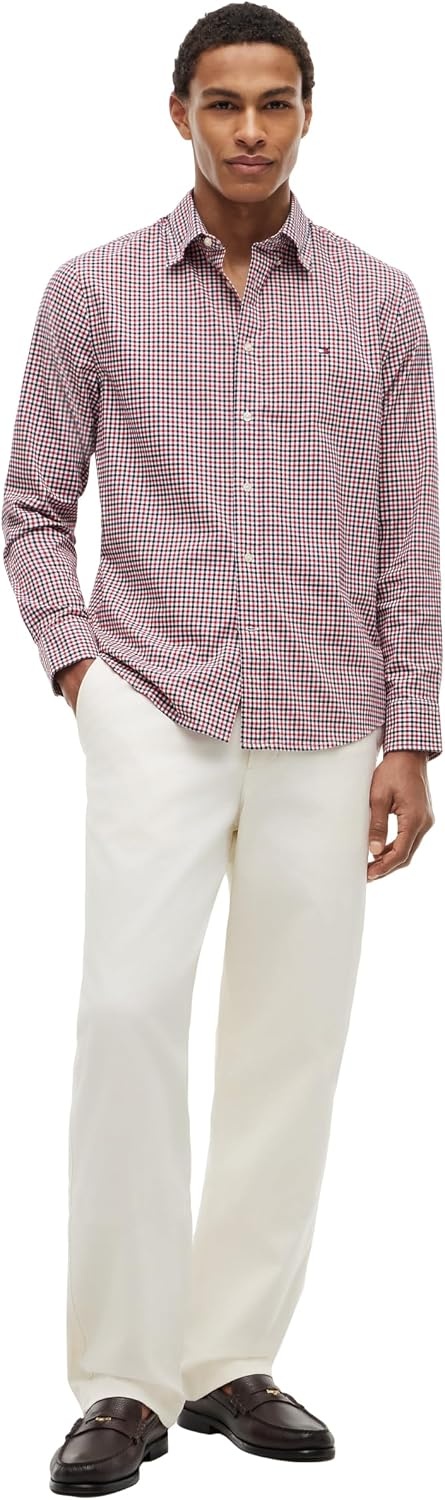 image:imageTommy Hilfiger Mens Long Sleeve Poplin Shirts in Regular Fit Mens Button Down Shirts Also Available in Big and TallMedium Red Rwb Check