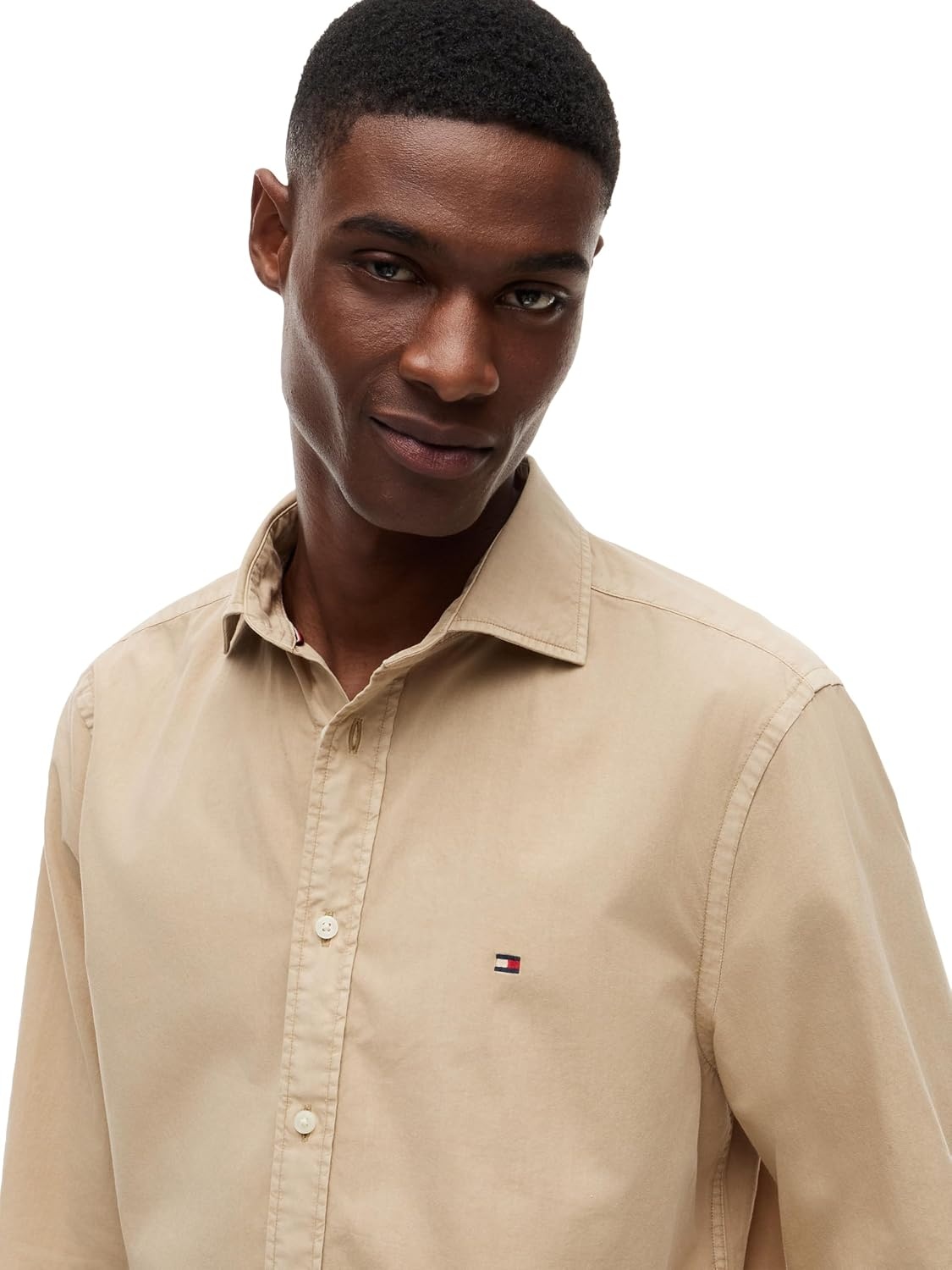 image:imageTommy Hilfiger Mens Long Sleeve Poplin Shirts in Regular Fit Mens Button Down Shirts Also Available in Big and TallSandalwood Solid