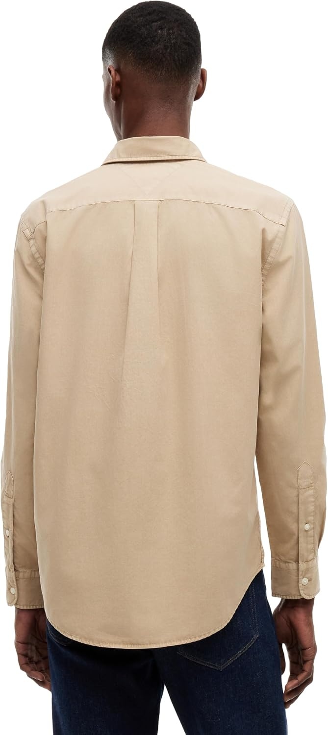 image:imageTommy Hilfiger Mens Long Sleeve Poplin Shirts in Regular Fit Mens Button Down Shirts Also Available in Big and TallSandalwood Solid