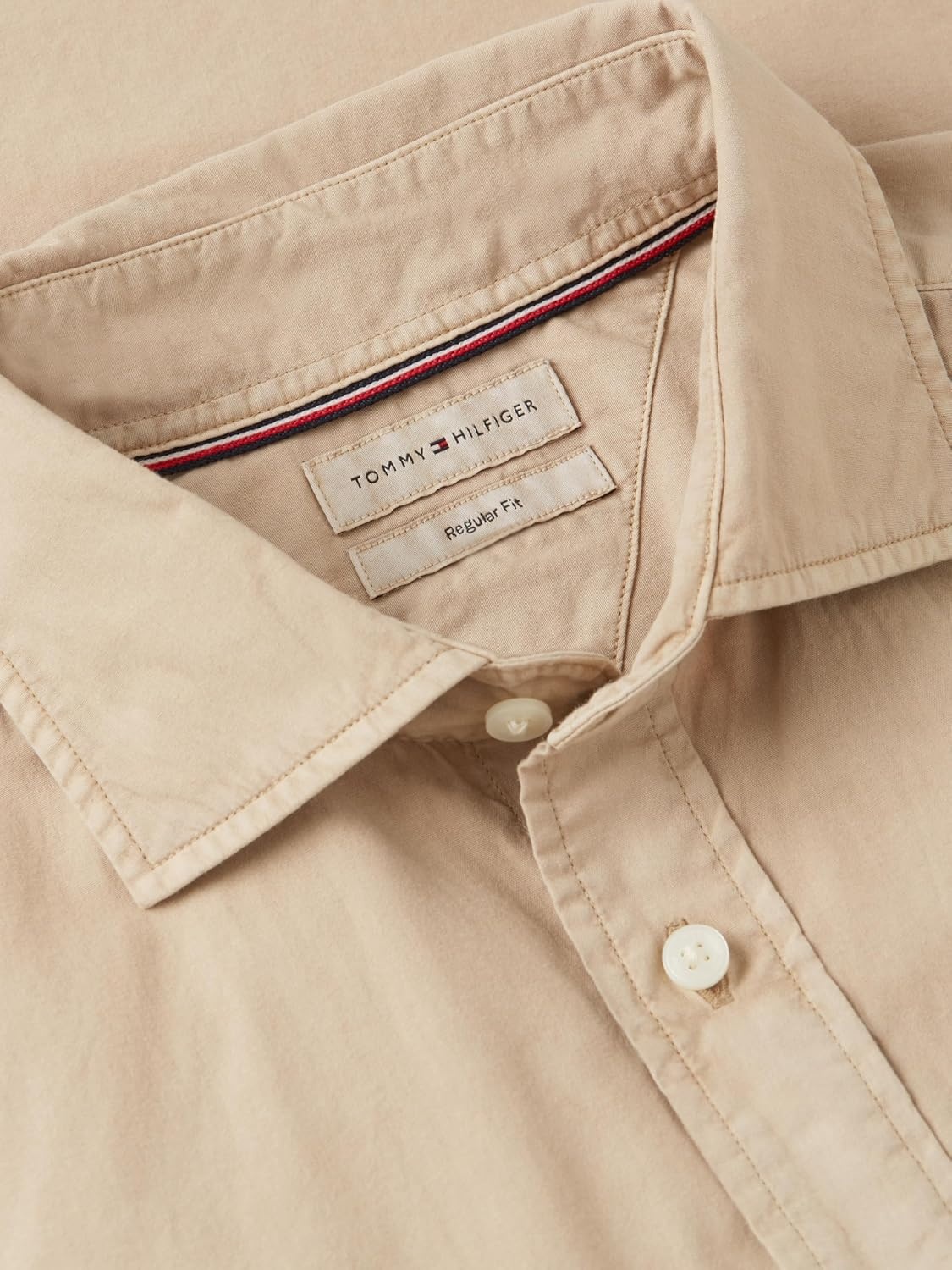 image:imageTommy Hilfiger Mens Long Sleeve Poplin Shirts in Regular Fit Mens Button Down Shirts Also Available in Big and TallSandalwood Solid