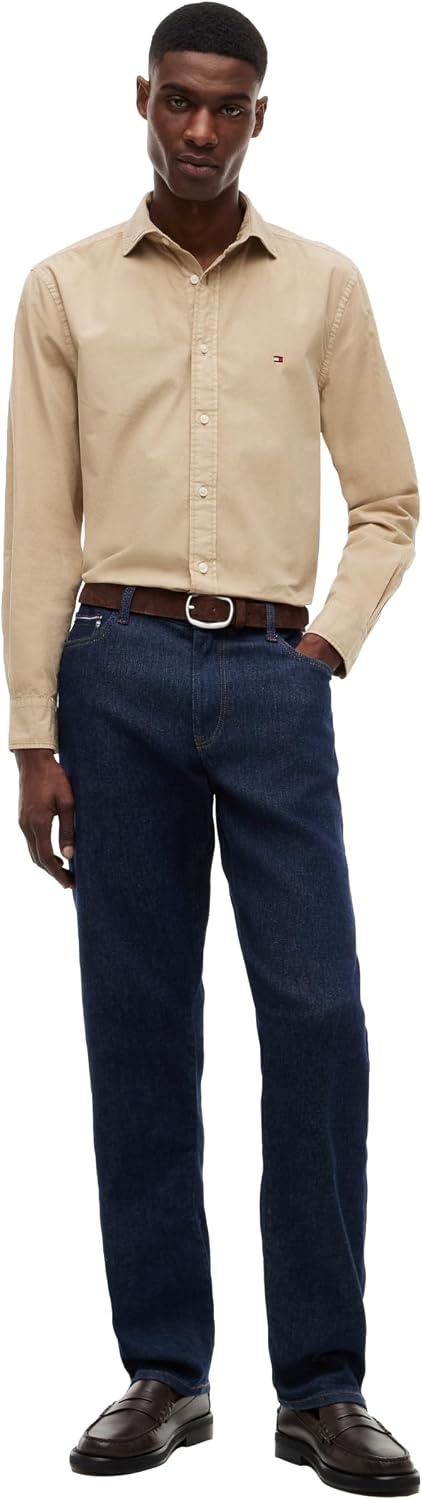 image:imageTommy Hilfiger Mens Long Sleeve Poplin Shirts in Regular Fit Mens Button Down Shirts Also Available in Big and TallSandalwood Solid