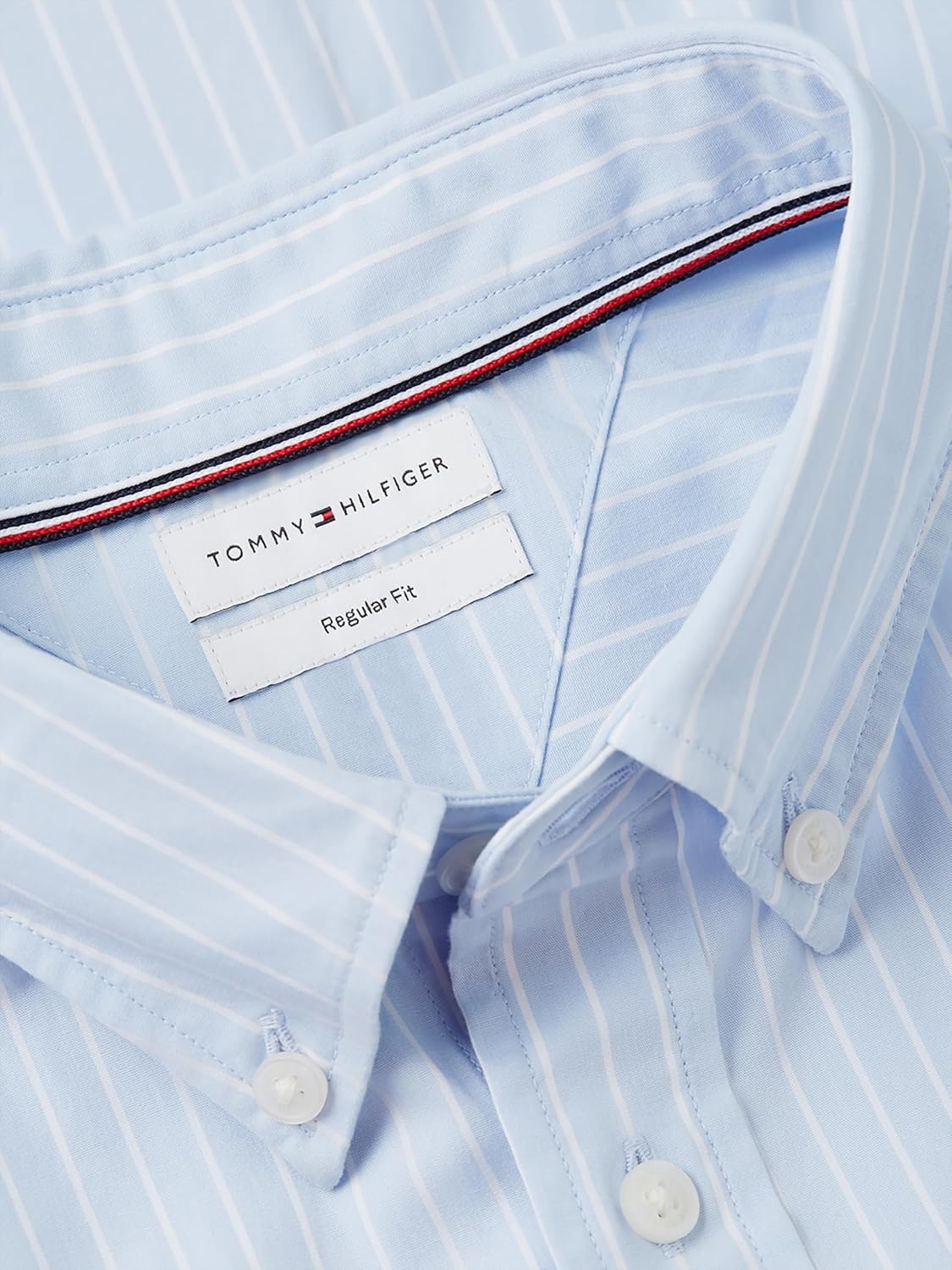 image:imageTommy Hilfiger Mens Long Sleeve Poplin Shirts in Regular Fit Mens Button Down Shirts Also Available in Big and TallShirt Blue Stripe