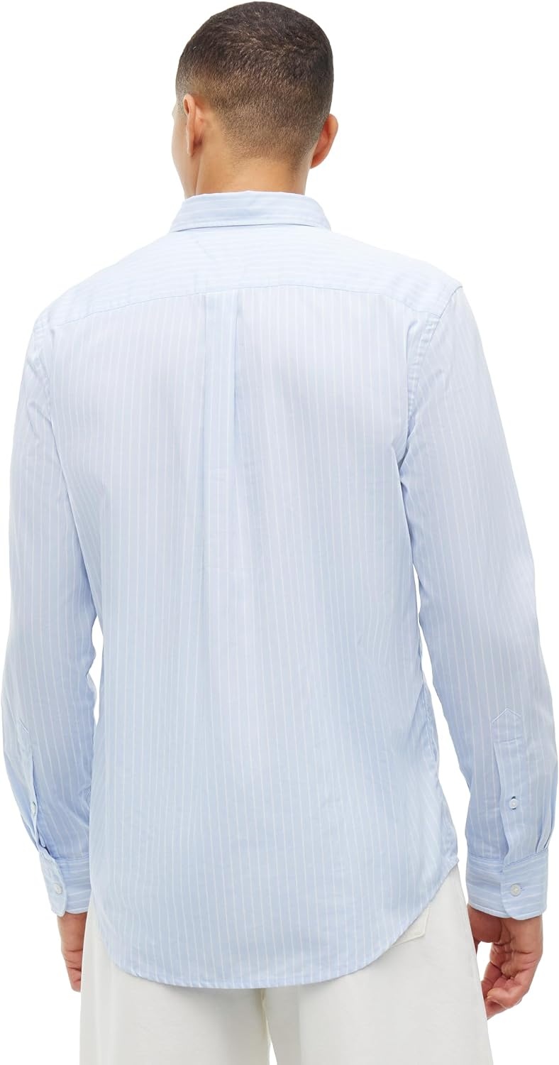 image:imageTommy Hilfiger Mens Long Sleeve Poplin Shirts in Regular Fit Mens Button Down Shirts Also Available in Big and TallShirt Blue Stripe