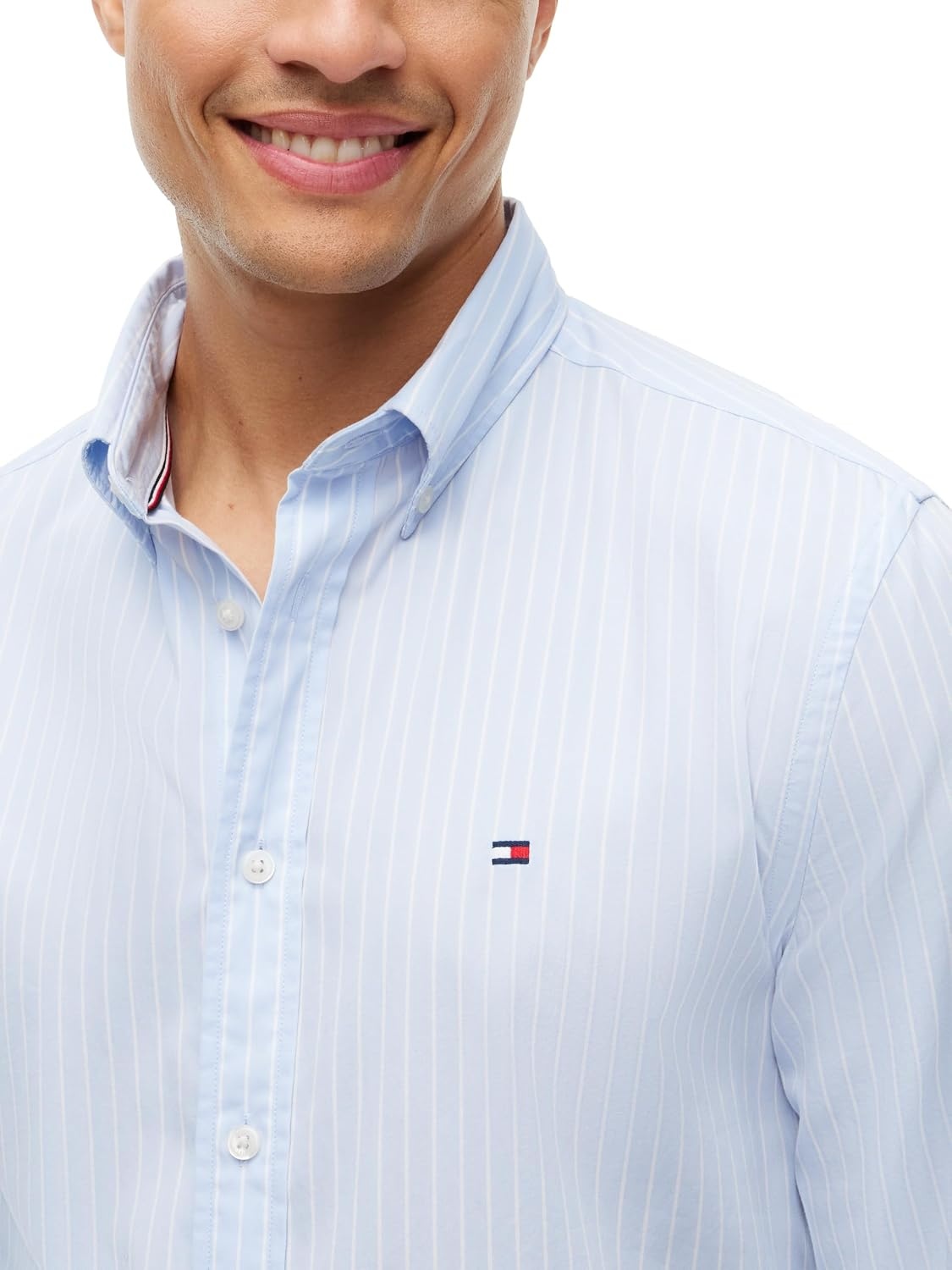 image:imageTommy Hilfiger Mens Long Sleeve Poplin Shirts in Regular Fit Mens Button Down Shirts Also Available in Big and TallShirt Blue Stripe