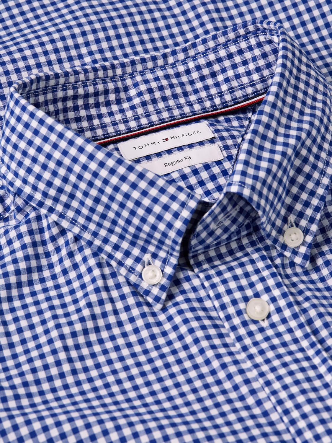 image:imageTommy Hilfiger Mens Long Sleeve Poplin Shirts in Regular Fit Mens Button Down Shirts Also Available in Big and TallWedge Blue Checked White