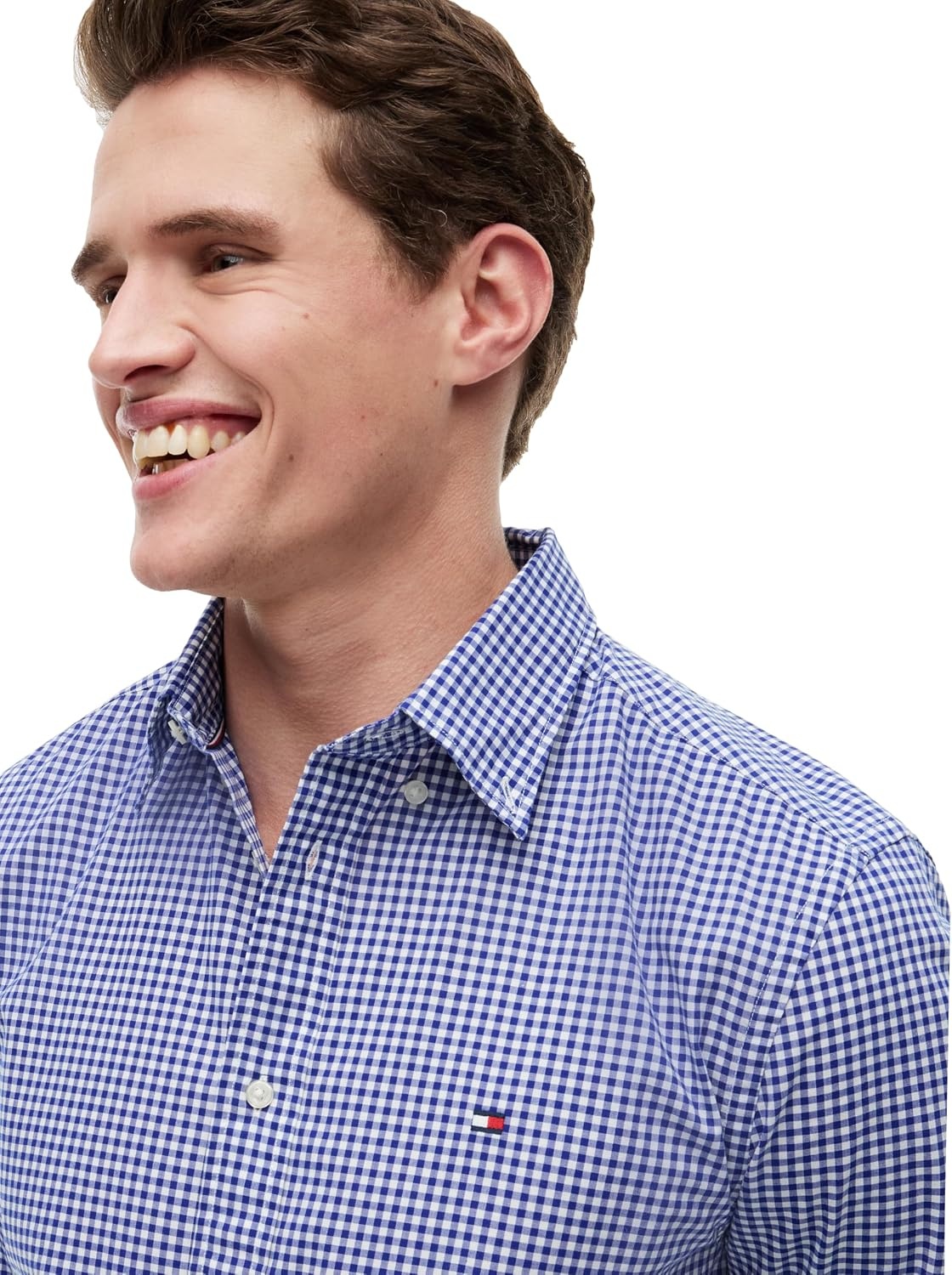 image:imageTommy Hilfiger Mens Long Sleeve Poplin Shirts in Regular Fit Mens Button Down Shirts Also Available in Big and TallWedge Blue Checked White