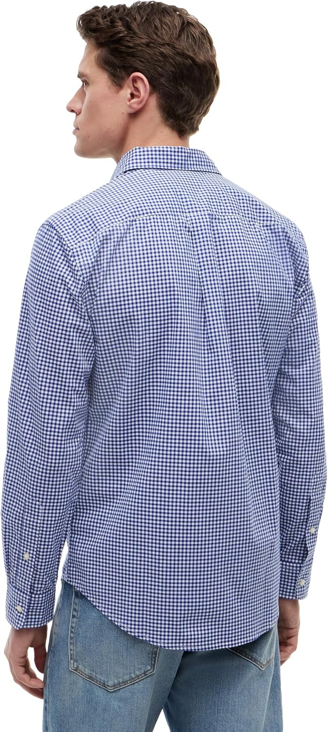image:imageTommy Hilfiger Mens Long Sleeve Poplin Shirts in Regular Fit Mens Button Down Shirts Also Available in Big and TallWedge Blue Checked White