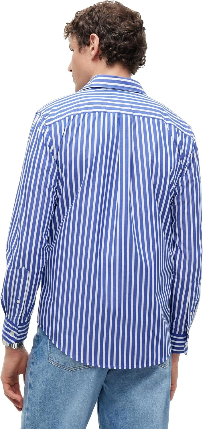 image:imageTommy Hilfiger Mens Long Sleeve Poplin Shirts in Regular Fit Mens Button Down Shirts Also Available in Big and TallWedge Blue White Striped