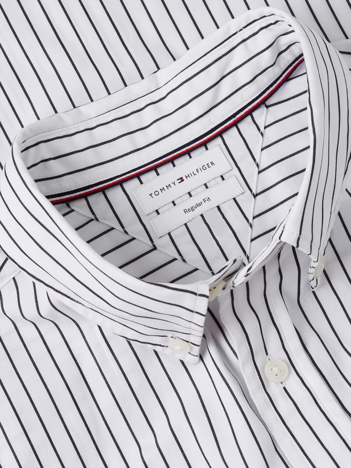 image:imageTommy Hilfiger Mens Long Sleeve Poplin Shirts in Regular Fit Mens Button Down Shirts Also Available in Big and TallWhite Black Stripe