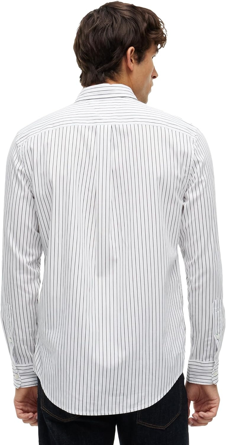 image:imageTommy Hilfiger Mens Long Sleeve Poplin Shirts in Regular Fit Mens Button Down Shirts Also Available in Big and TallWhite Black Stripe
