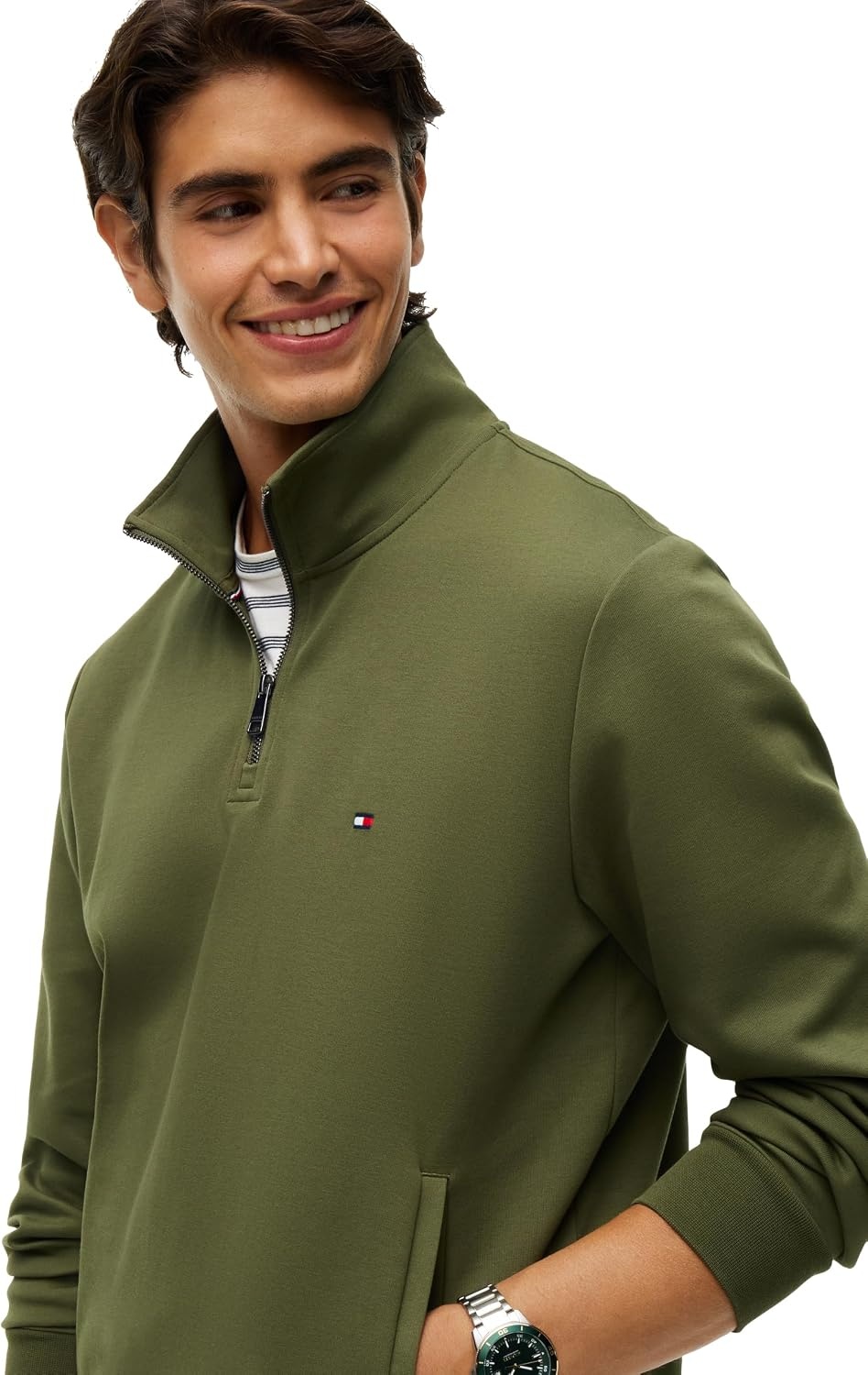 image:imageTommy Hilfiger Mens Medium Weight 14 Zip SweatshirtHuntsman Green