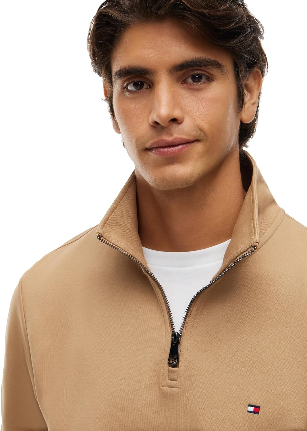 image:imageTommy Hilfiger Mens Medium Weight 14 Zip SweatshirtSafari Canvas