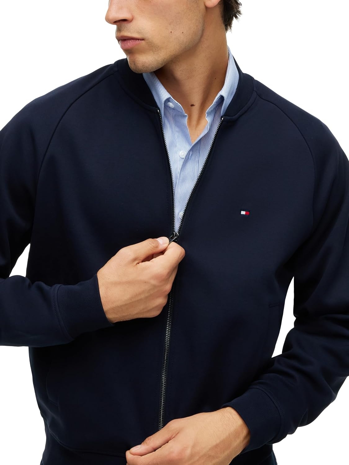 image:imageTommy Hilfiger Mens Medium Weight Cotton Zip Through Bomber SweatshirtNavy Blue