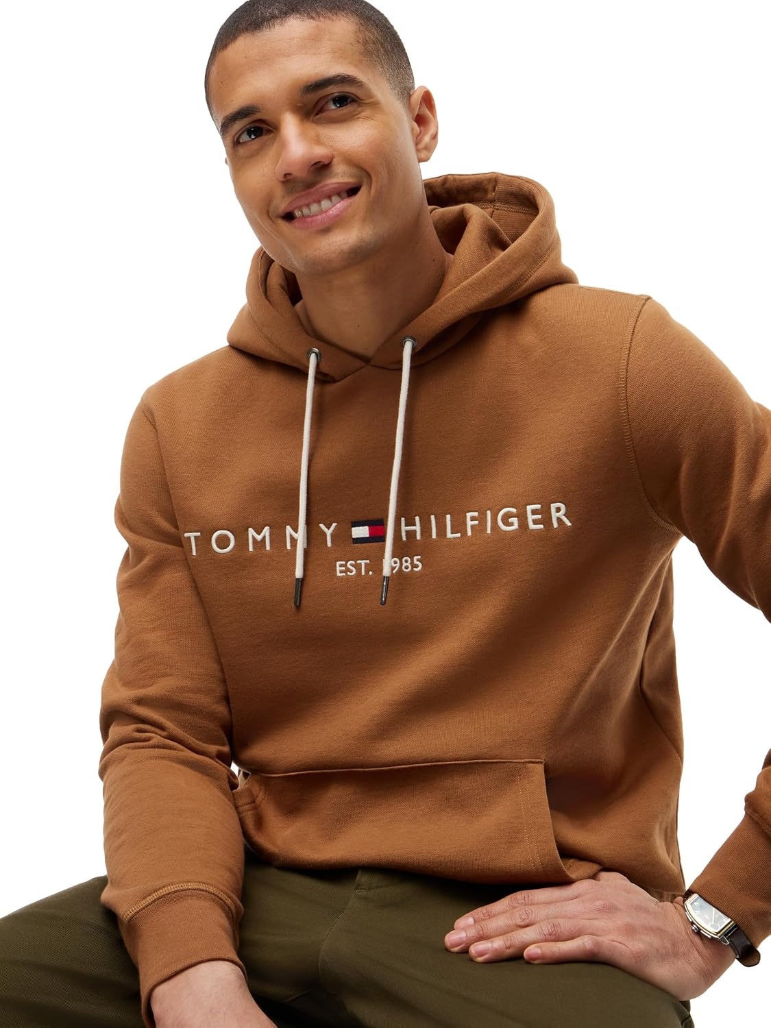 image:imageTommy Hilfiger Mens Medium Weight Fleece Hoodie Sweatshirt With Embroidered Logo Also Available in Big amp TallTimeless Tawny