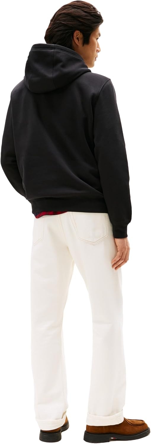 image:imageTommy Hilfiger Mens Medium Weight Fleece Hoodie Sweatshirt With Signature Stripe LogoBlack Wash