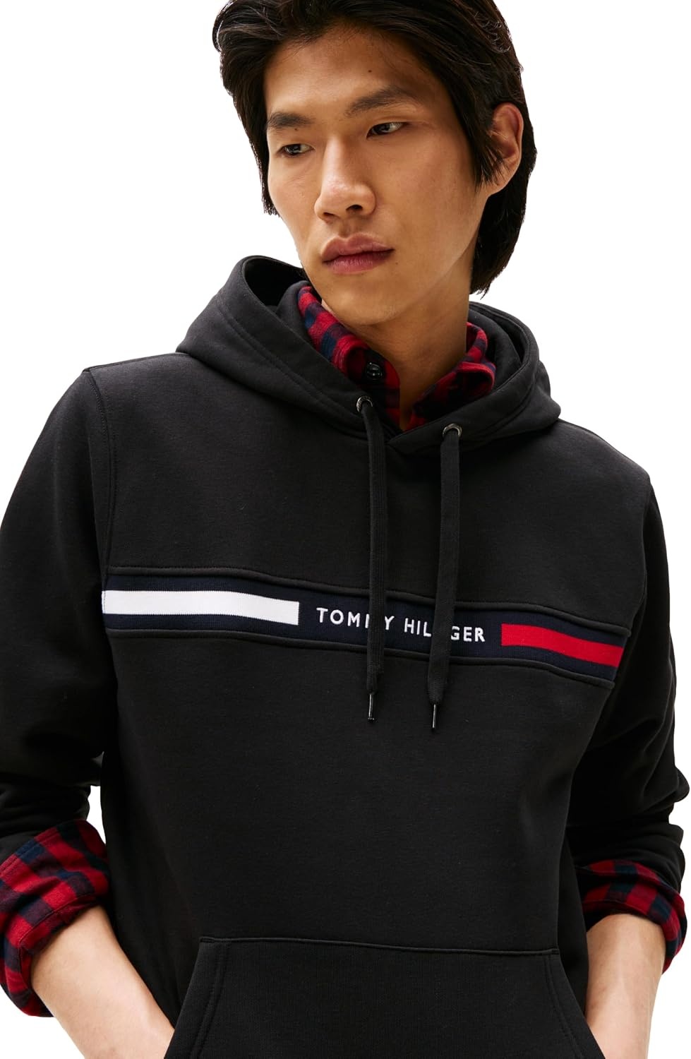 image:imageTommy Hilfiger Mens Medium Weight Fleece Hoodie Sweatshirt With Signature Stripe LogoBlack Wash