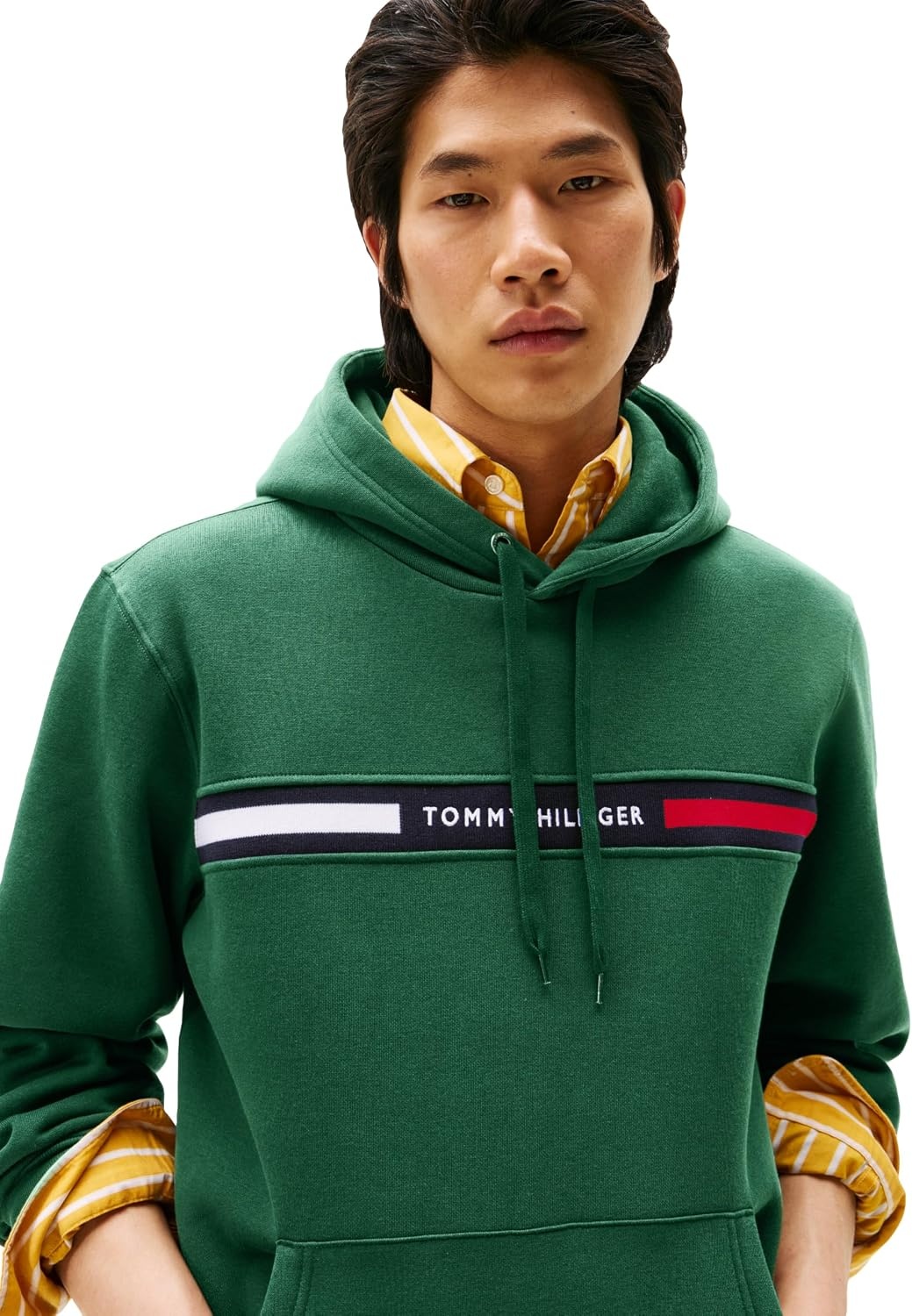 image:imageTommy Hilfiger Mens Medium Weight Fleece Hoodie Sweatshirt With Signature Stripe LogoOrnamental Green
