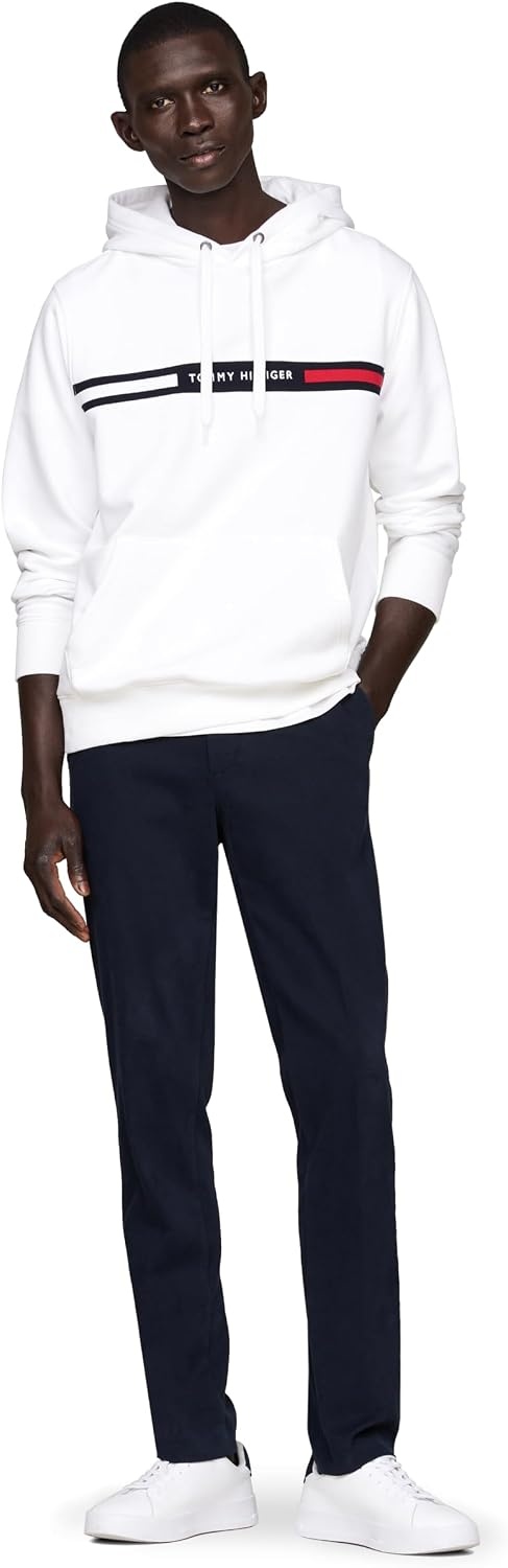 image:imageTommy Hilfiger Mens Medium Weight Fleece Hoodie Sweatshirt With Signature Stripe LogoWhite