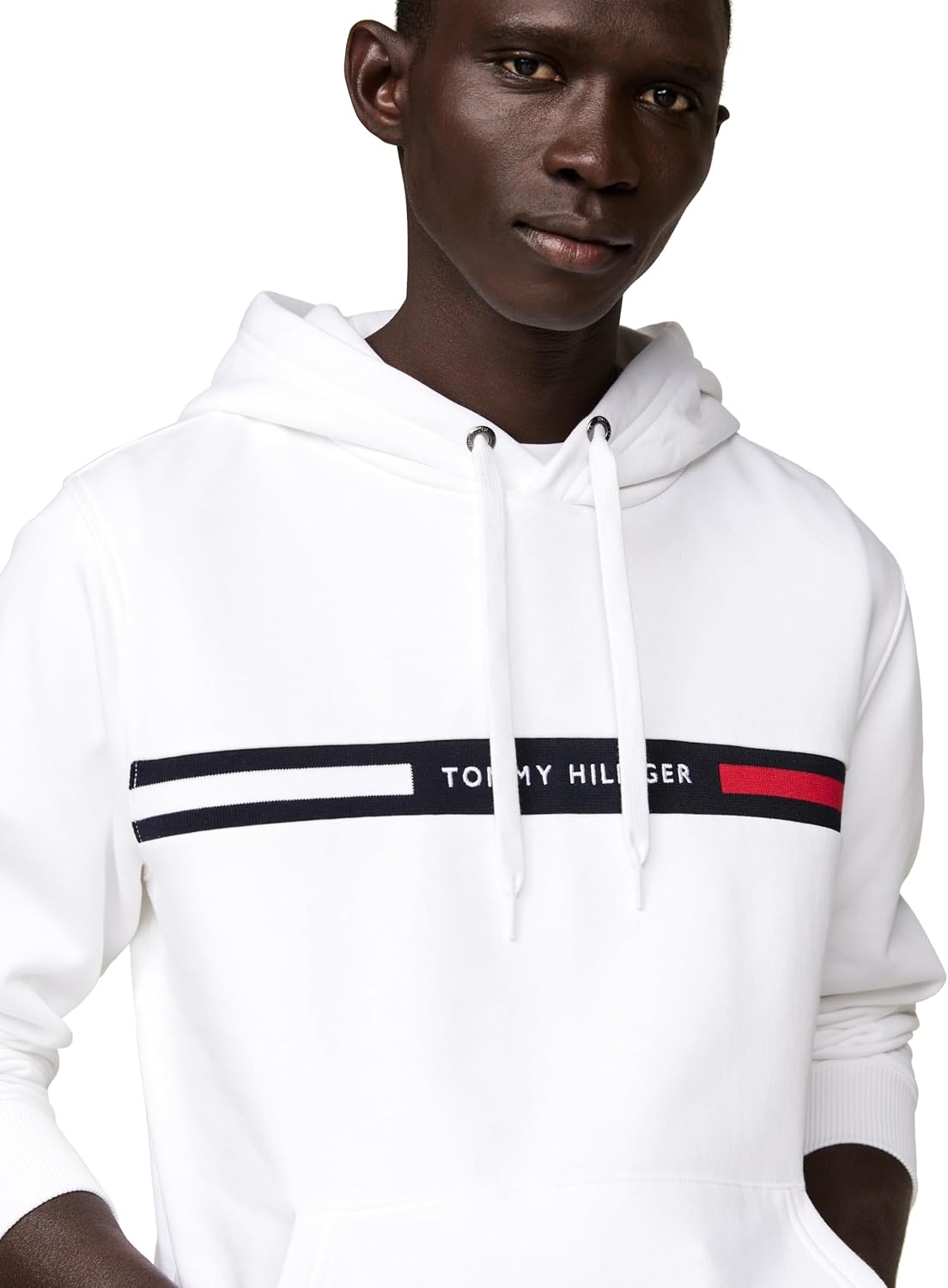 image:imageTommy Hilfiger Mens Medium Weight Fleece Hoodie Sweatshirt With Signature Stripe LogoWhite
