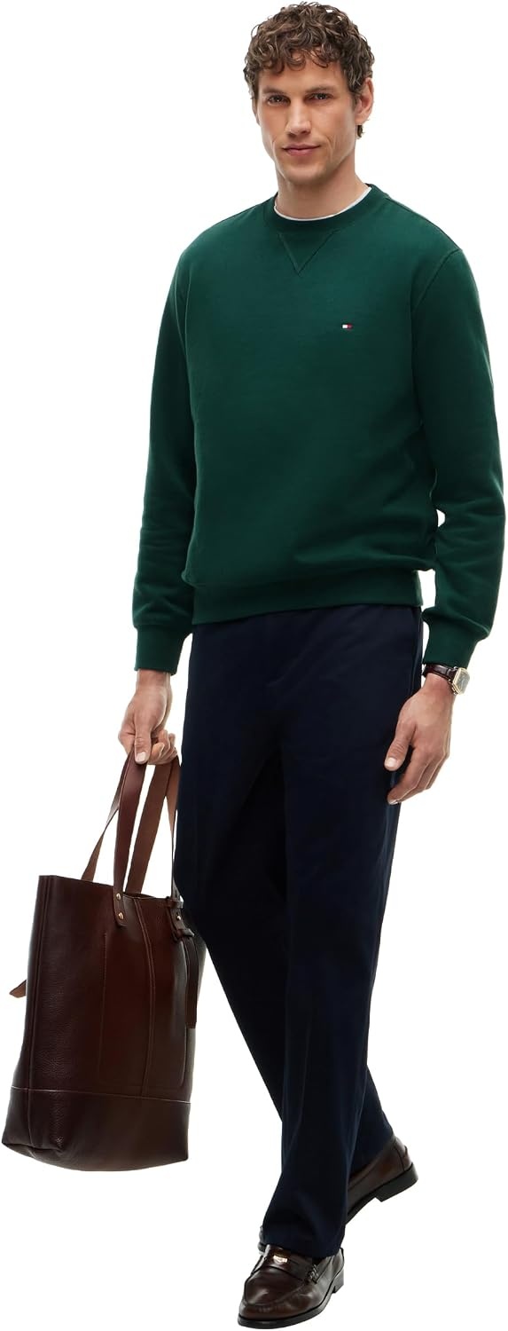 image:imageTommy Hilfiger Mens Medium Weight Fleece Pullover Crewneck SweatshirtOrnamental Green