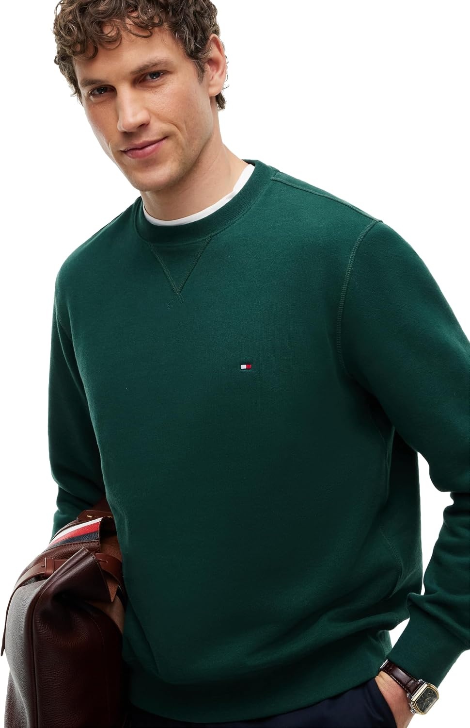image:imageTommy Hilfiger Mens Medium Weight Fleece Pullover Crewneck SweatshirtOrnamental Green