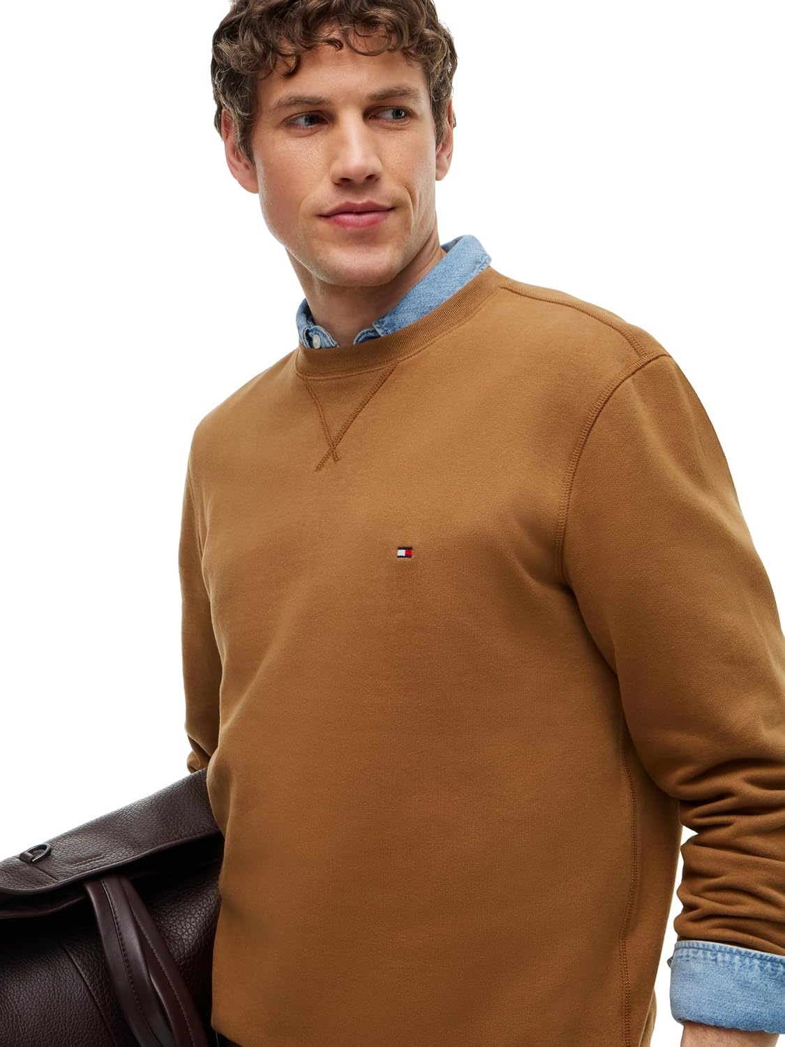 image:imageTommy Hilfiger Mens Medium Weight Fleece Pullover Crewneck SweatshirtTimeless Tawny