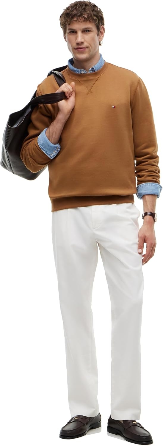image:imageTommy Hilfiger Mens Medium Weight Fleece Pullover Crewneck SweatshirtTimeless Tawny