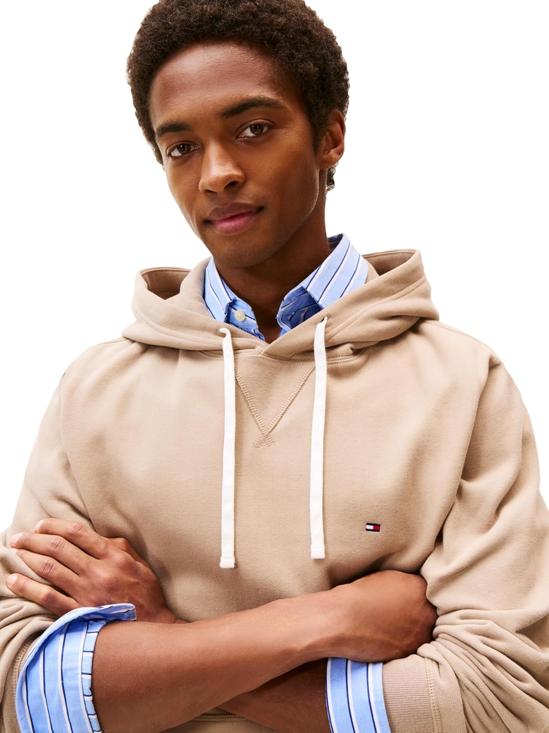 image:imageTommy Hilfiger Mens Ribbed Hoodie SweatshirtCoastal Taupe