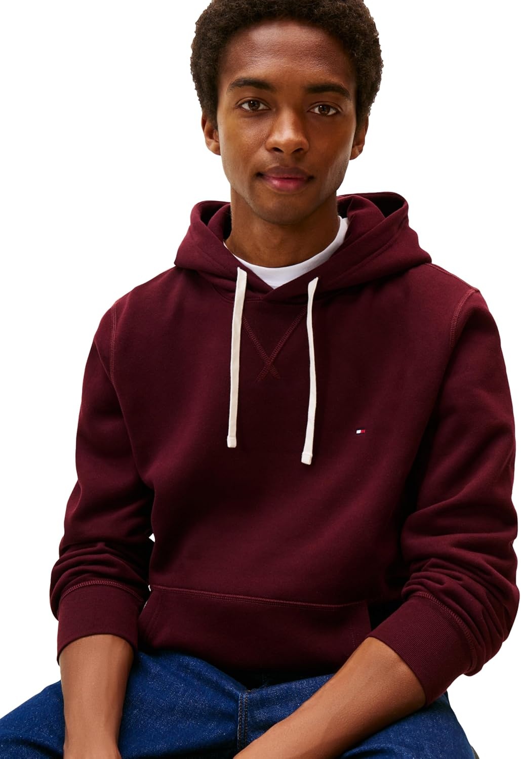 image:imageTommy Hilfiger Mens Ribbed Hoodie SweatshirtDeep Burgundy
