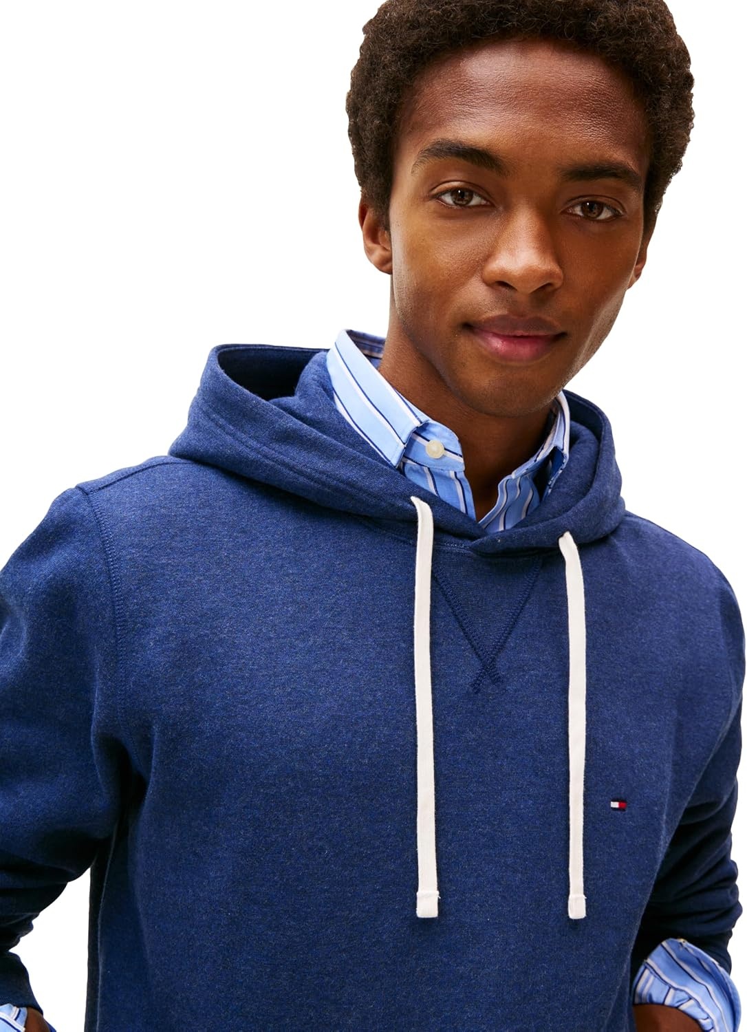 image:imageTommy Hilfiger Mens Ribbed Hoodie SweatshirtHeathered Blue