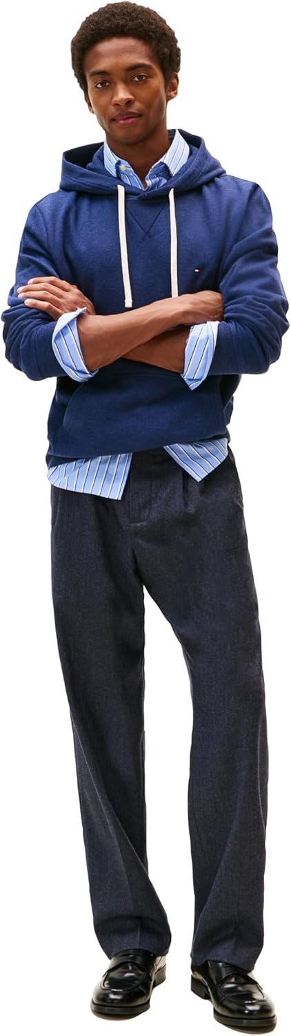 image:imageTommy Hilfiger Mens Ribbed Hoodie SweatshirtHeathered Blue