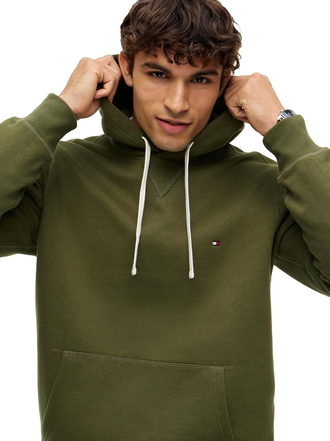image:imageTommy Hilfiger Mens Ribbed Hoodie SweatshirtHuntsman Green