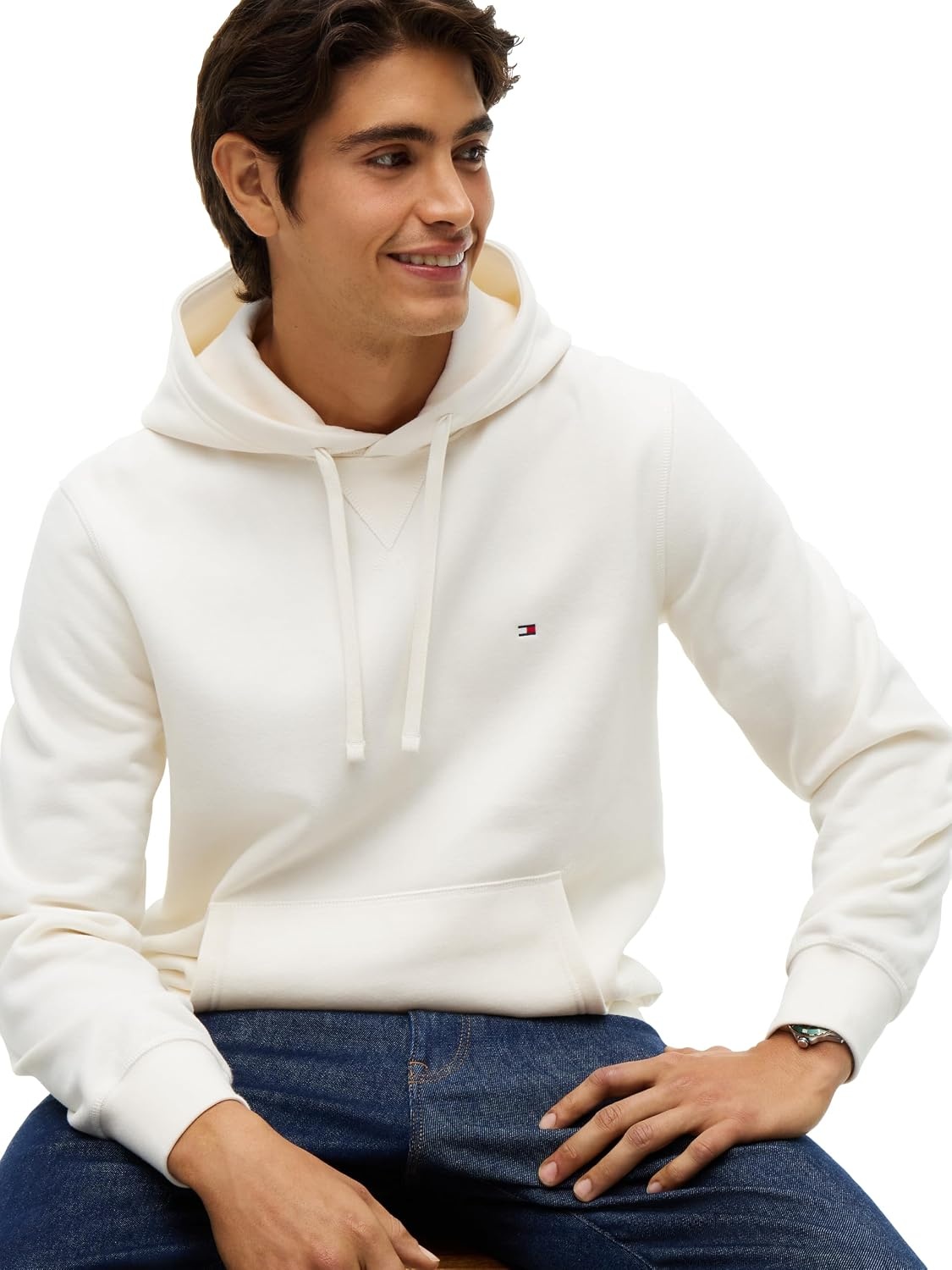 image:imageTommy Hilfiger Mens Ribbed Hoodie SweatshirtIvory Petal