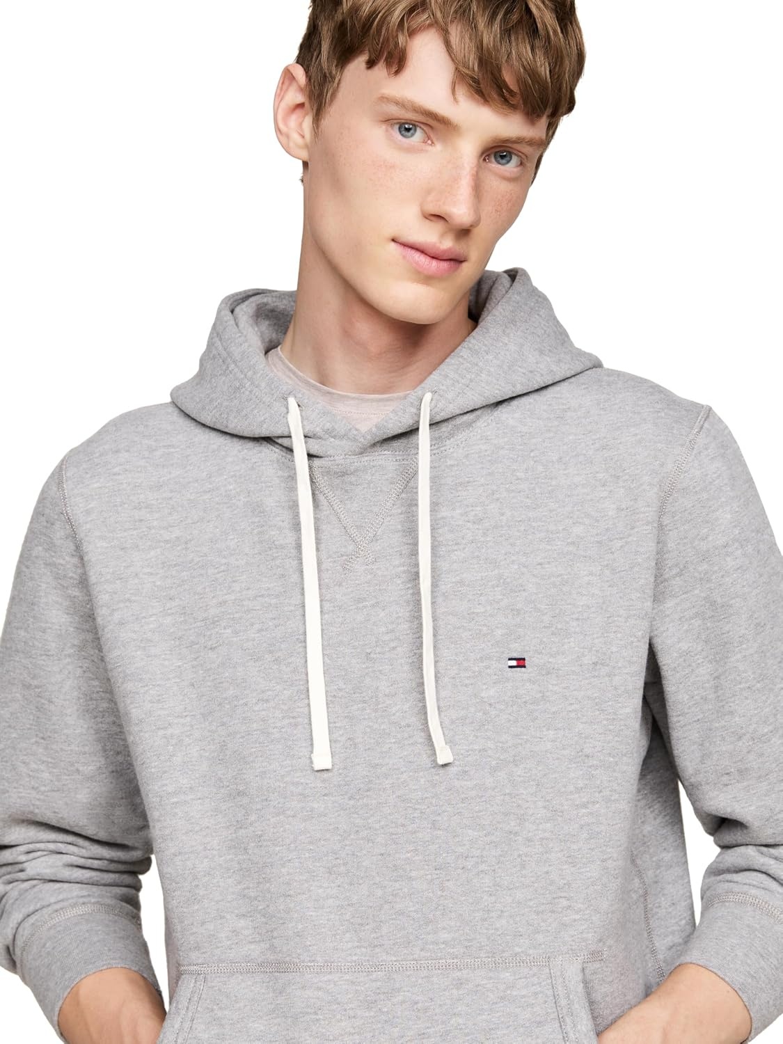 image:imageTommy Hilfiger Mens Ribbed Hoodie SweatshirtMedium Grey Heather