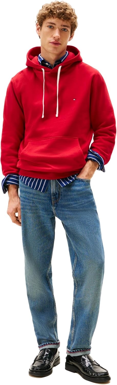 image:imageTommy Hilfiger Mens Ribbed Hoodie SweatshirtMedium Red