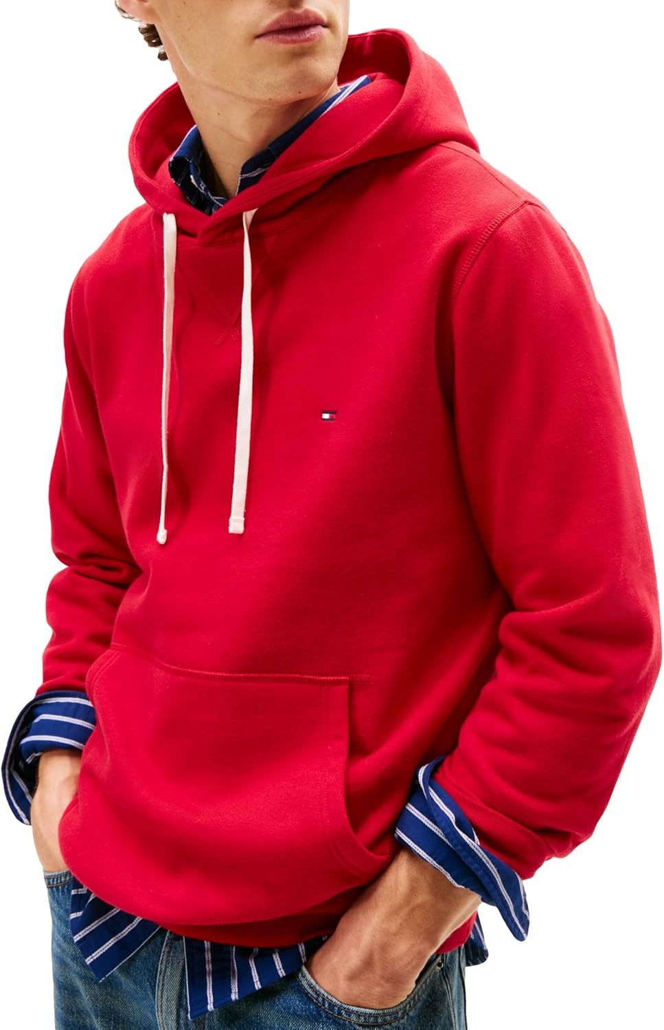 image:imageTommy Hilfiger Mens Ribbed Hoodie SweatshirtMedium Red