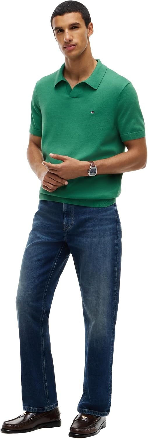 image:imageTommy Hilfiger Mens Short Sleeve Casual Cotton VNeck Polo ShirtAlaskan Green