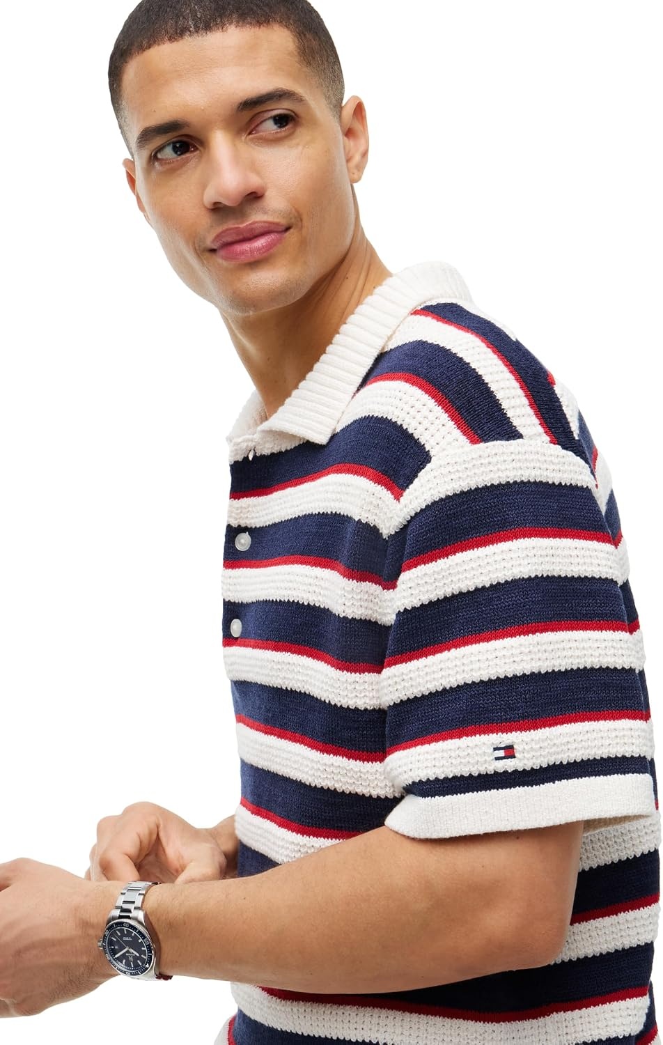image:imageTommy Hilfiger Mens Short Sleeve Casual Knit Polo ShirtsIvory PetalCarbon NavyMedium Red