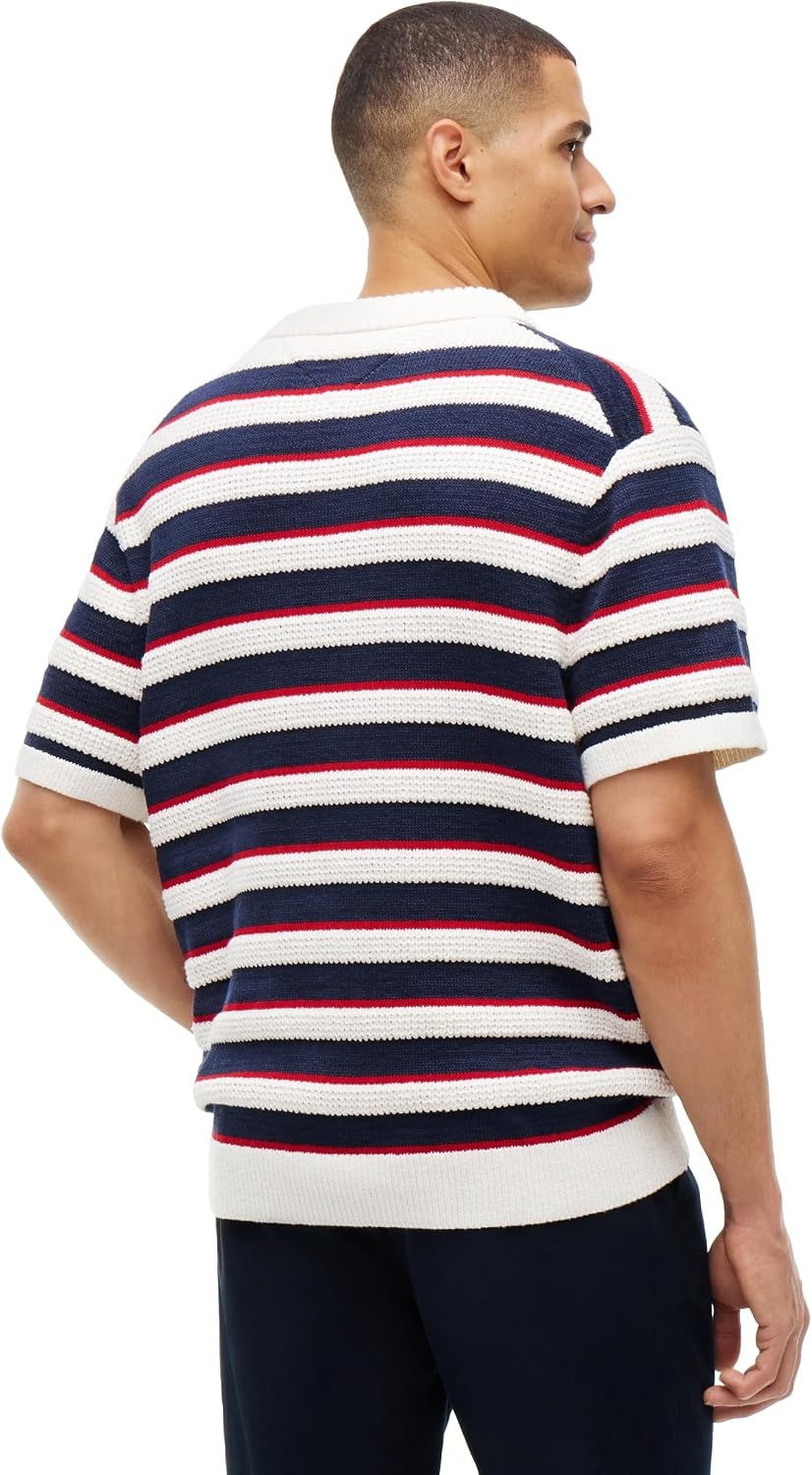 image:imageTommy Hilfiger Mens Short Sleeve Casual Knit Polo ShirtsIvory PetalCarbon NavyMedium Red
