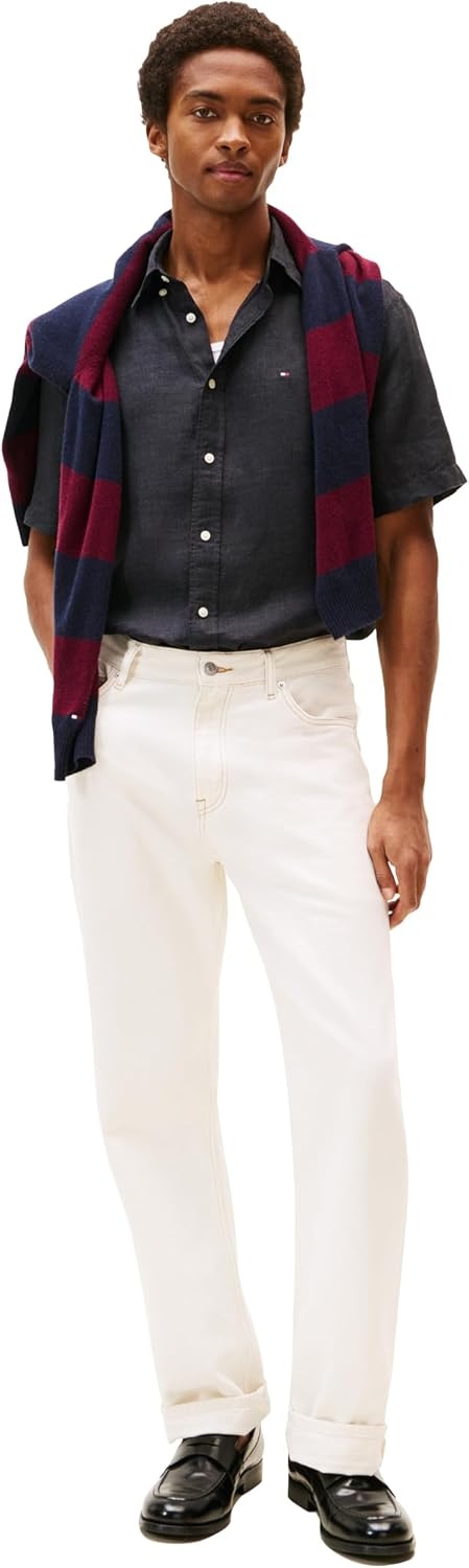 image:imageTommy Hilfiger Mens Short Sleeve Casual Linen Button Down Shirts in Regular FitBlack