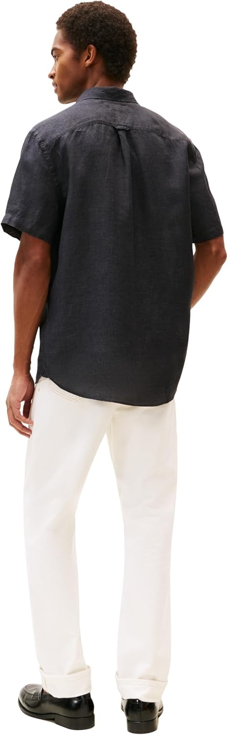 image:imageTommy Hilfiger Mens Short Sleeve Casual Linen Button Down Shirts in Regular FitBlack