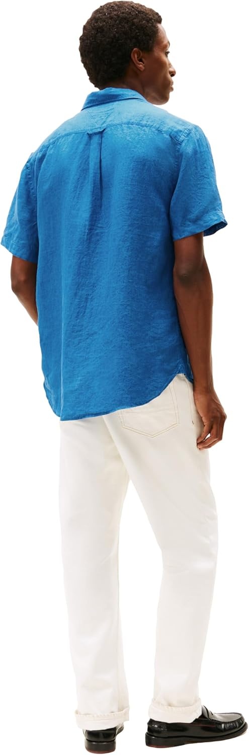 image:imageTommy Hilfiger Mens Short Sleeve Casual Linen Button Down Shirts in Regular FitBlue Orbit