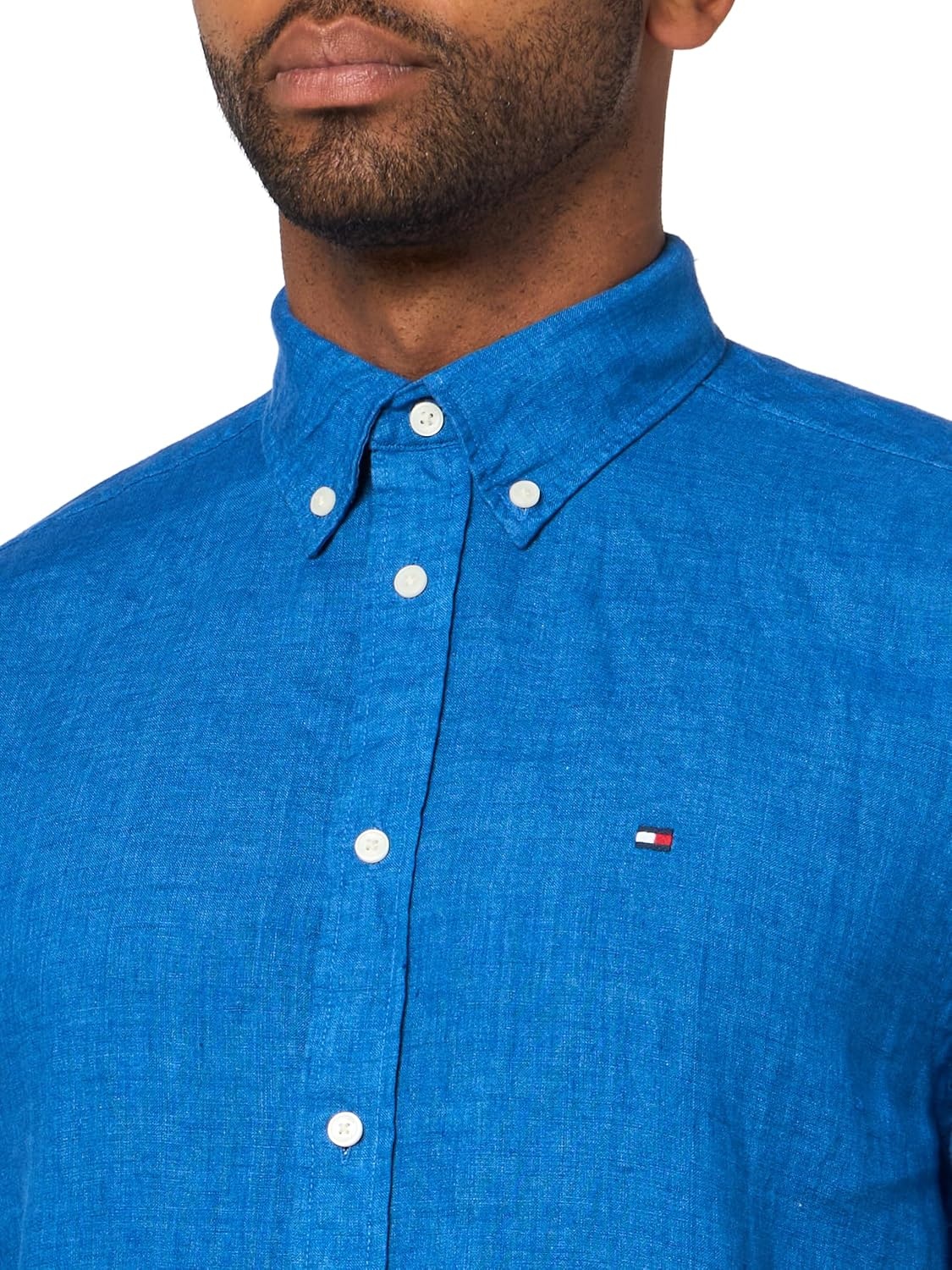 image:imageTommy Hilfiger Mens Short Sleeve Casual Linen Button Down Shirts in Regular FitBlue Orbit